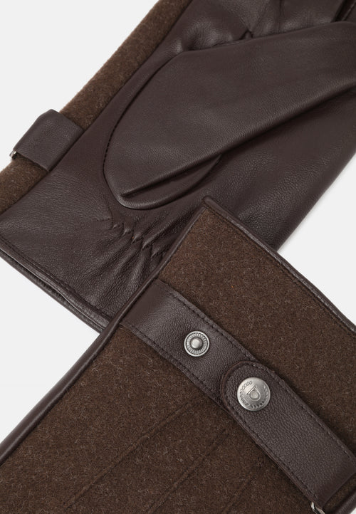 Leather Gloves with Snap Closure - Brown