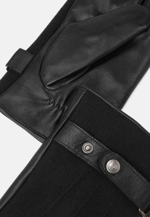 Leather Gloves with Snap Closure - Black