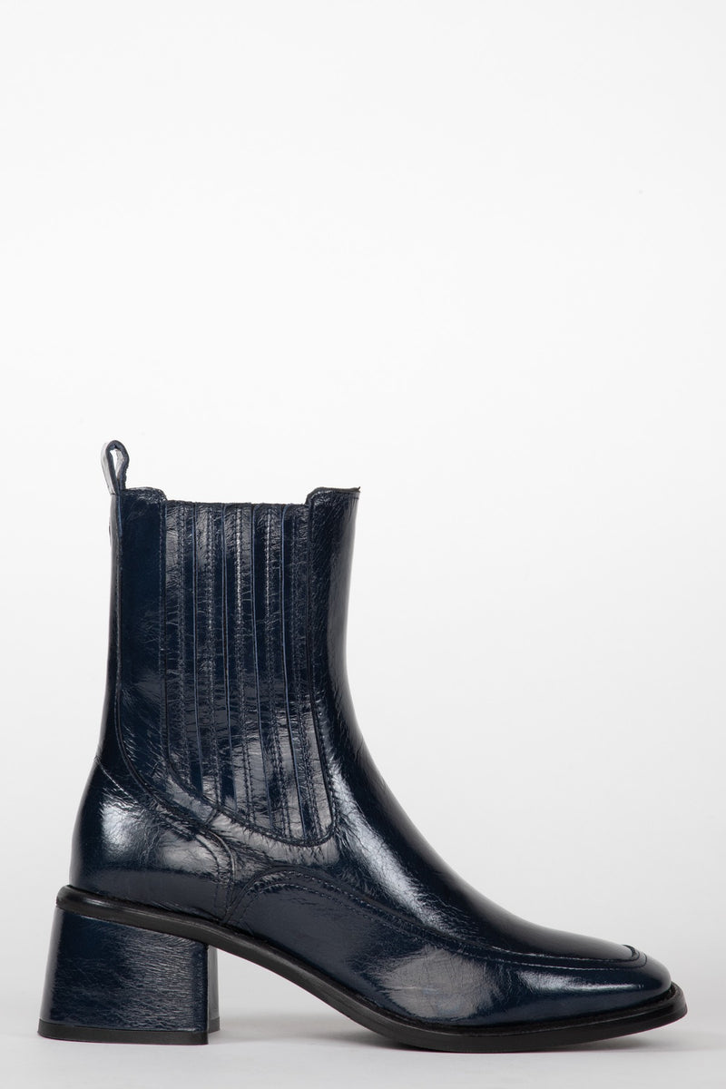 Two Tone Patent Leather Heeled Boots - Royal
