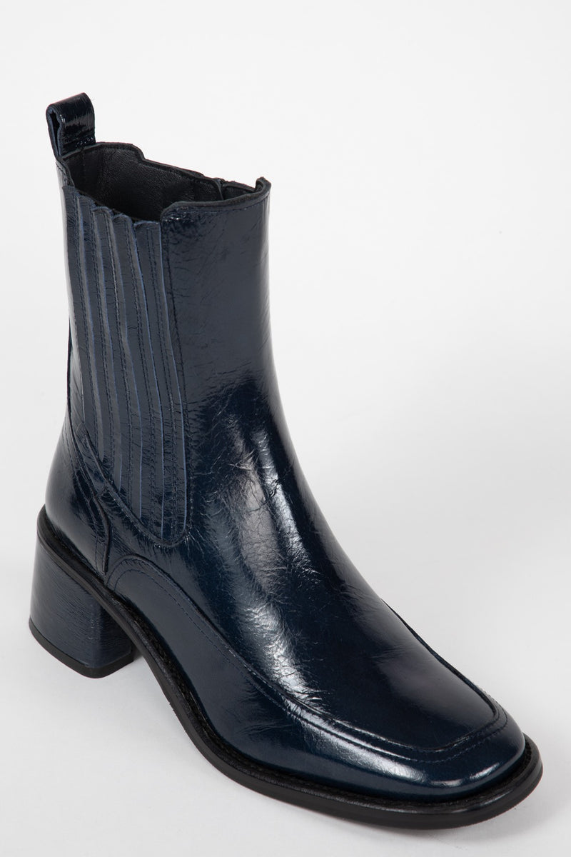Two Tone Patent Leather Heeled Boots - Royal