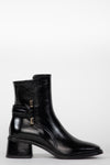 Leather Heeled Boots with Metal Hardware  - Black