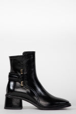 Leather Heeled Boots with Metal Hardware  - Black