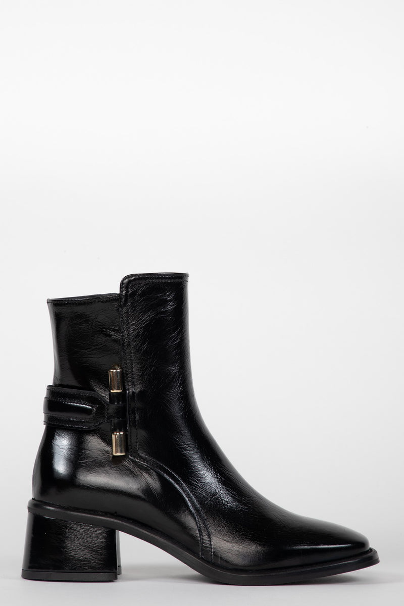 Leather Heeled Boots with Metal Hardware  - Black
