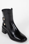 Leather Heeled Boots with Metal Hardware  - Black