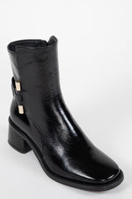 Leather Heeled Boots with Metal Hardware  - Black