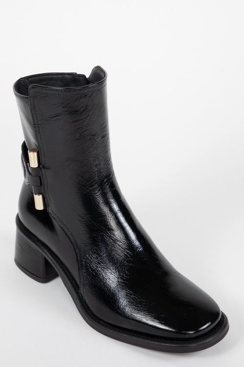 Leather Heeled Boots with Metal Hardware  - Black