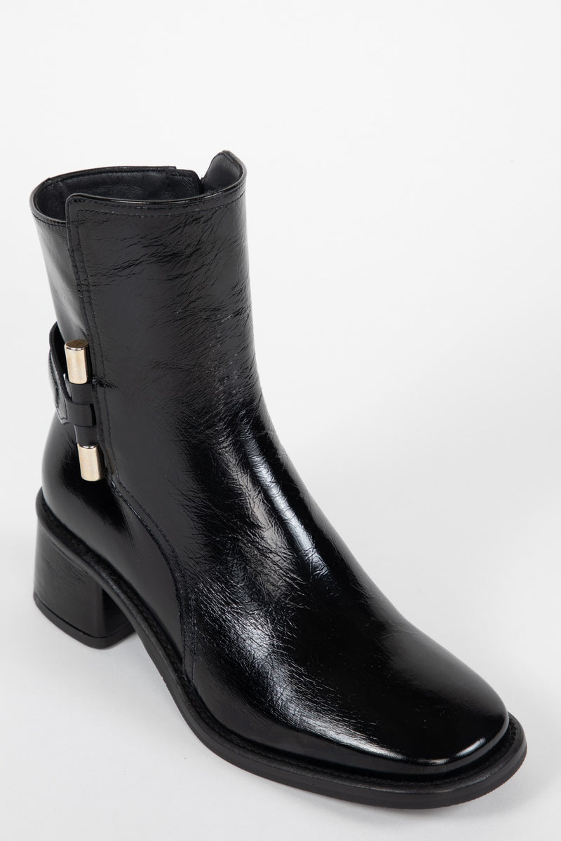 Leather Heeled Boots with Metal Hardware  - Black