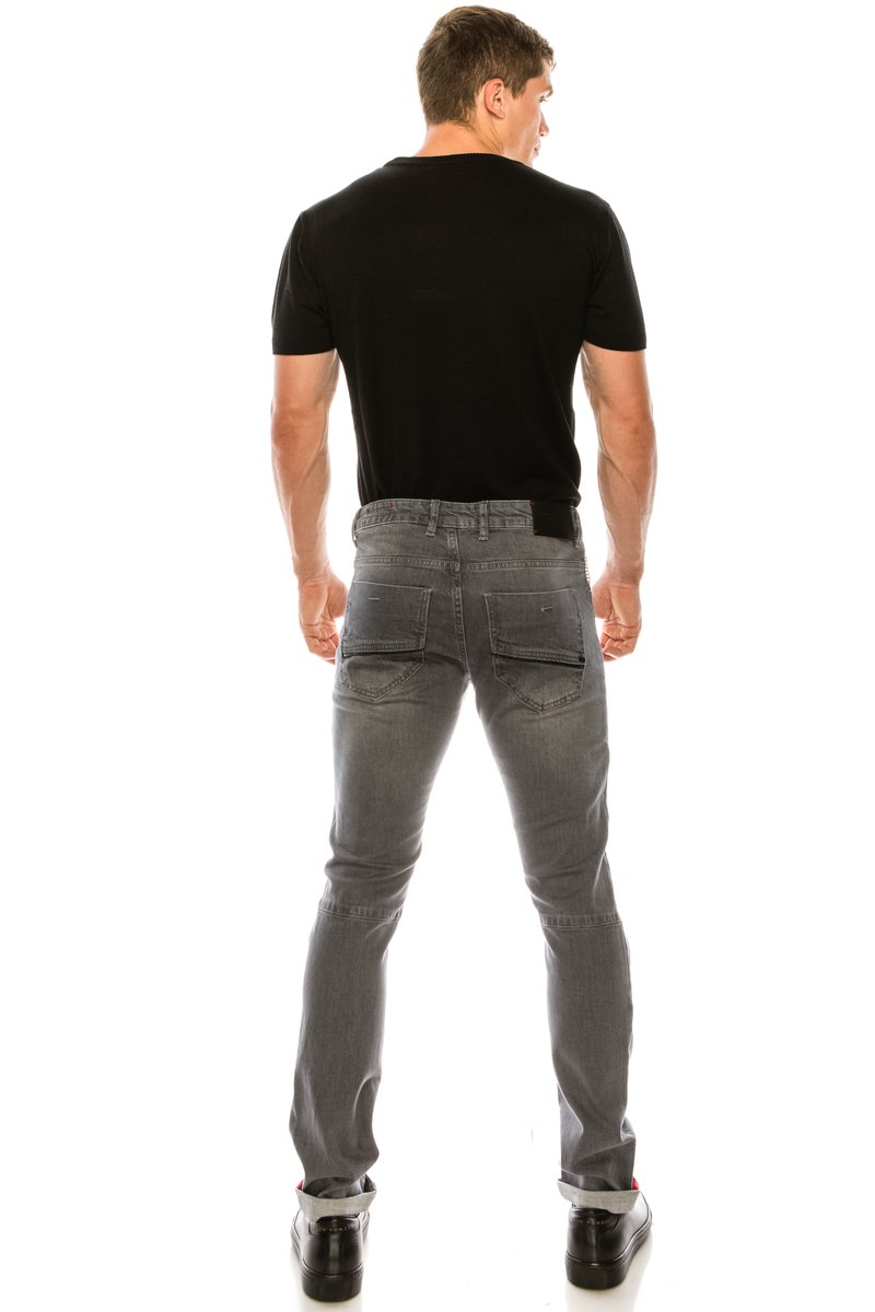 Reflective Detail Slim Fit Stretch Denim - Grey