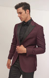 Contrast Lapel Wide Peak Tuxedo- Burgundy