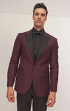 Contrast Lapel Wide Peak Tuxedo- Burgundy