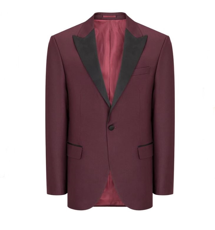 Contrast Lapel Wide Peak Tuxedo- Burgundy