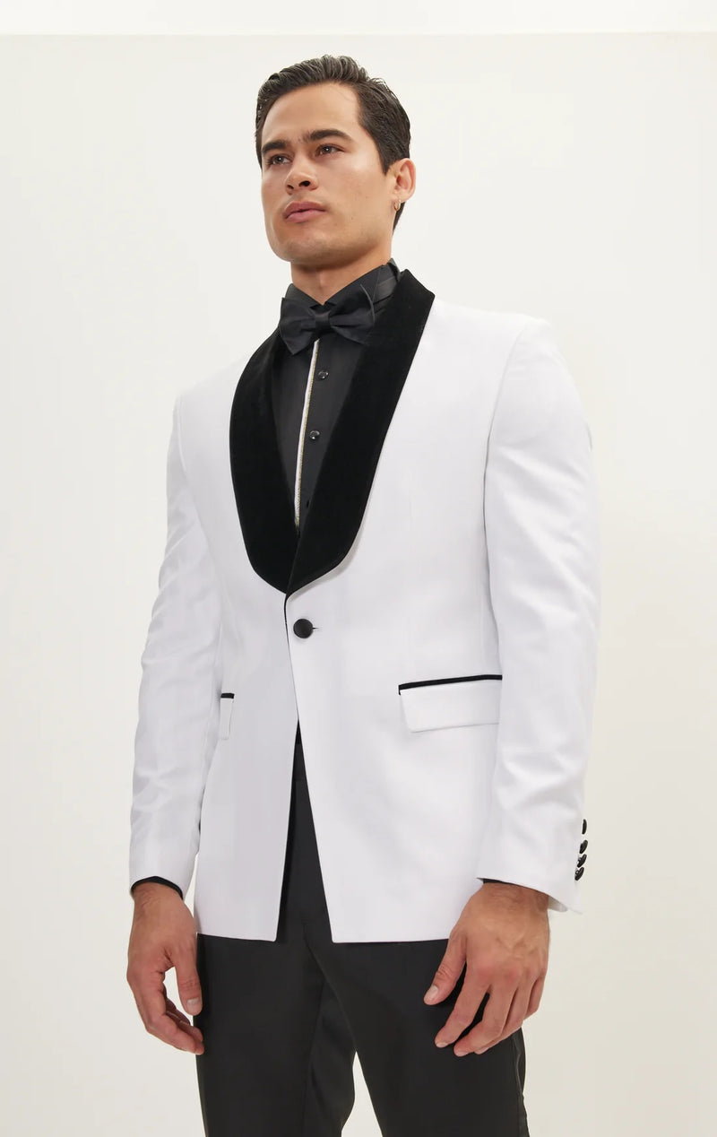 Ludlow Velvet Shawl Collar Tuxedo - White