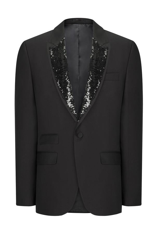 Embellished Peak Lapel Tuxedo- Black