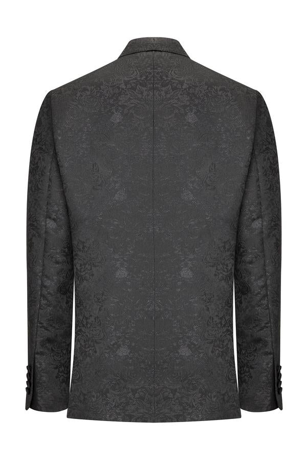 Floral Double-Breasted Peak Tuxedo- Black