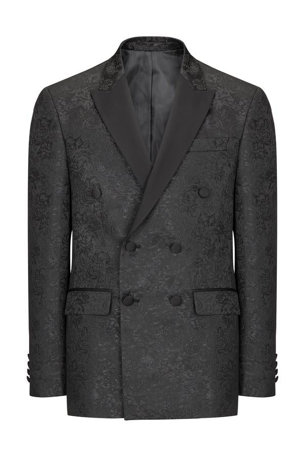 Floral Double-Breasted Peak Tuxedo- Black