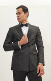 Floral Double-Breasted Peak Tuxedo- Black