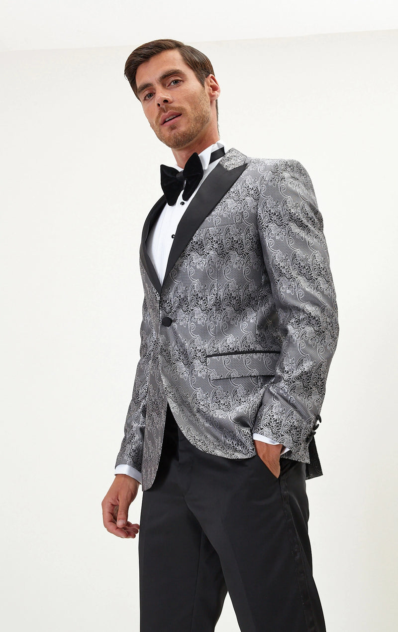 Paisley Peak Lapel Tuxedo - Silver