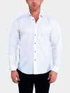 Metallic Polka Dot Dress Shirt with Jewel Buttons - White