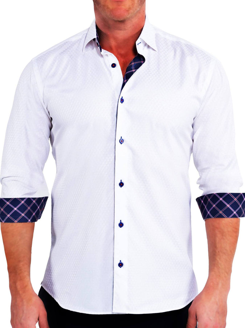 Jacquard Tonal Long Sleeve Shirt - White