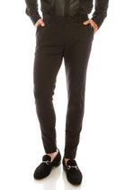 Leather Trim Tapered Trousers- Black