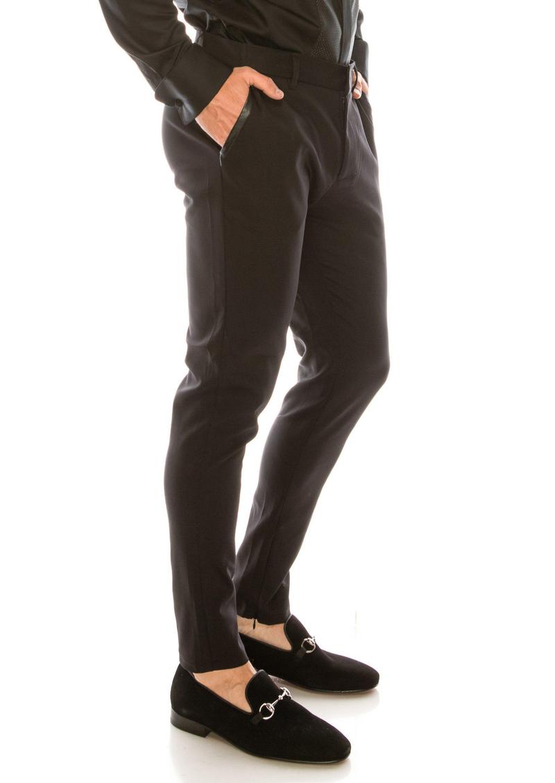 Leather Trim Tapered Trousers- Black