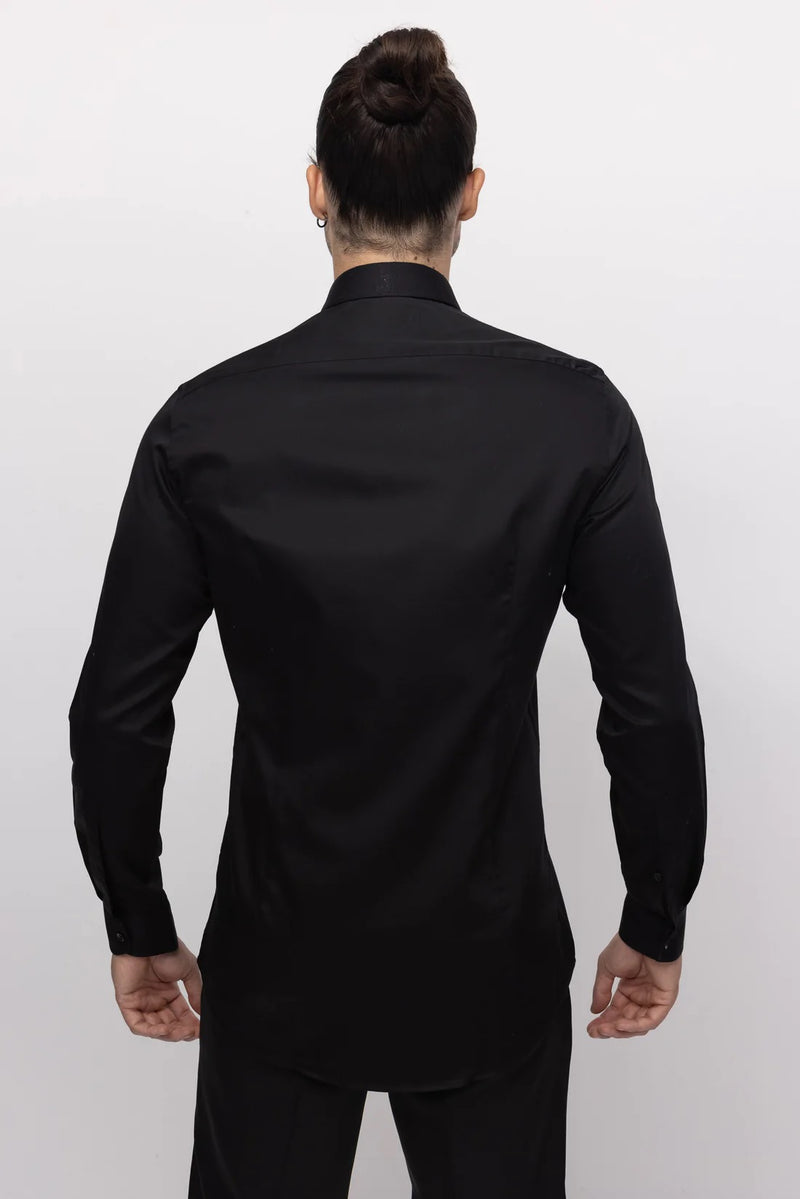 Pique Tuxedo Shirt- Black