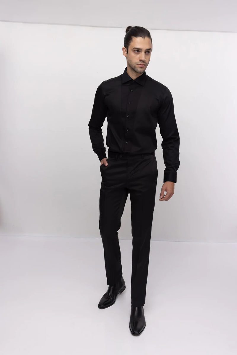 Pique Tuxedo Shirt- Black dolce MODA Pique Tuxedo Shirt- Black dolce MODA