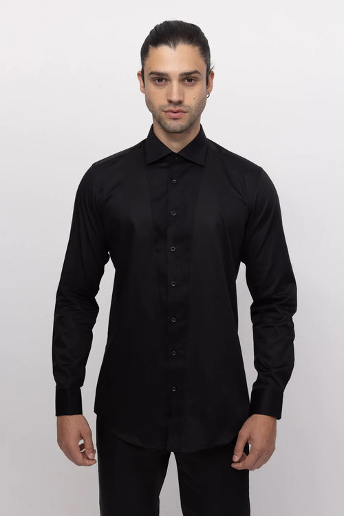 Pique Tuxedo Shirt- Black