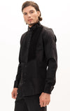 Pleated Wing Tip Collar Tuxedo Shirt- Black on Black