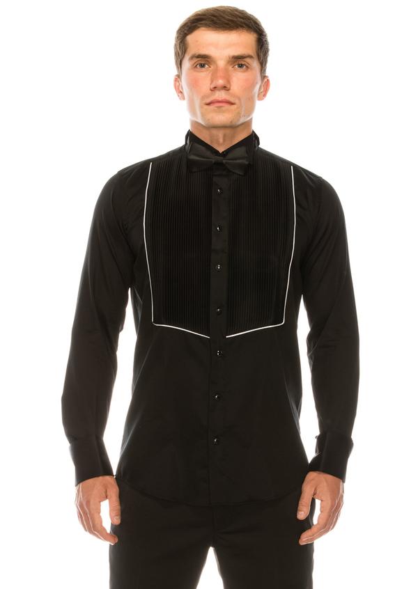 black pleated dress shirt Men's Tuxedo Shirt with 1/4" Pleats and Point Collar Black / 3XL