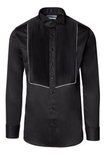 Pleated Wing Tip Collar Tuxedo Shirt- Black