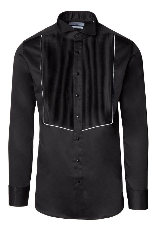 Pleated Wing Tip Collar Tuxedo Shirt- Black Pleated Wing Tip Collar Tuxedo Shirt- Black