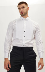 Pleated Wing Tip Collar Tuxedo Shirt- White
