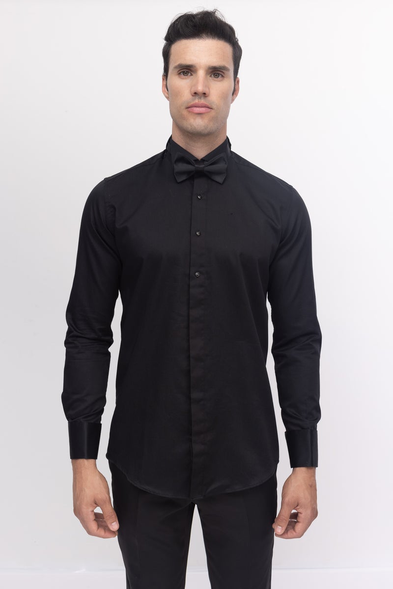 Jewel Button Tuxedo Shirt- Black – dolce MODA