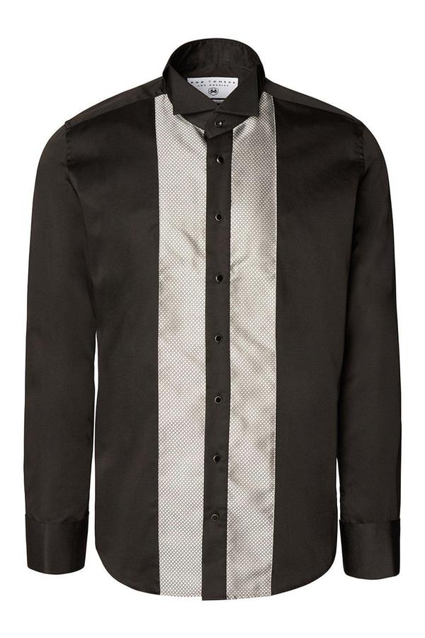 Embroidered Tuxedo Shirt- Black/Grey Embroidered Tuxedo Shirt- Black/Grey