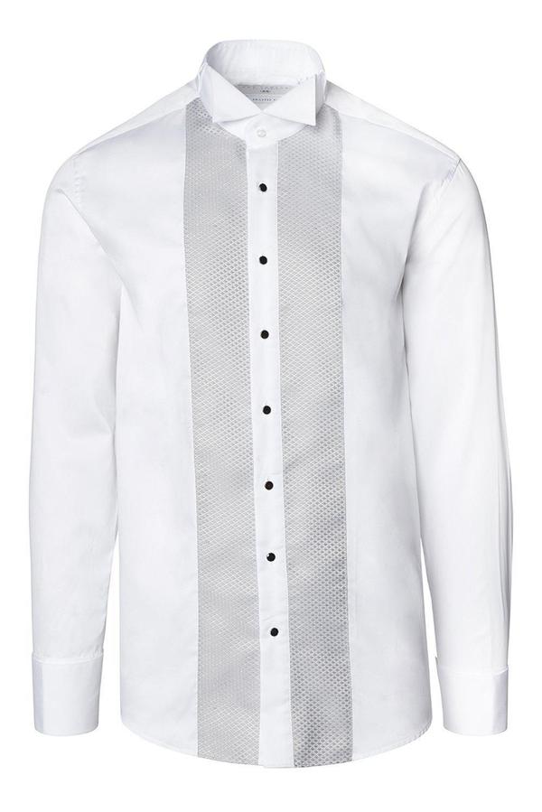 Embroidered Tuxedo Shirt- White/Grey