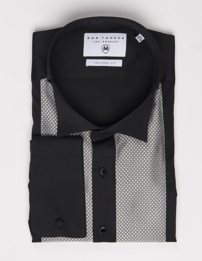 Embroidered Tuxedo Shirt- Black/Grey Embroidered Tuxedo Shirt- Black/Grey
