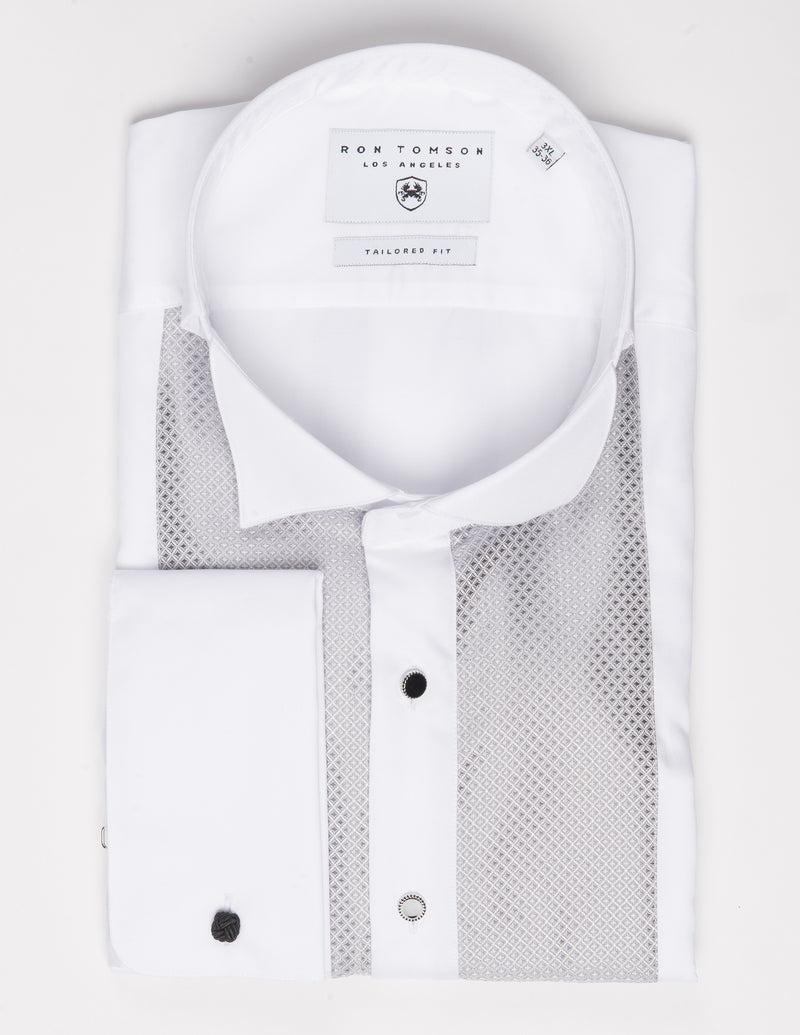 Embroidered Tuxedo Shirt- White/Grey