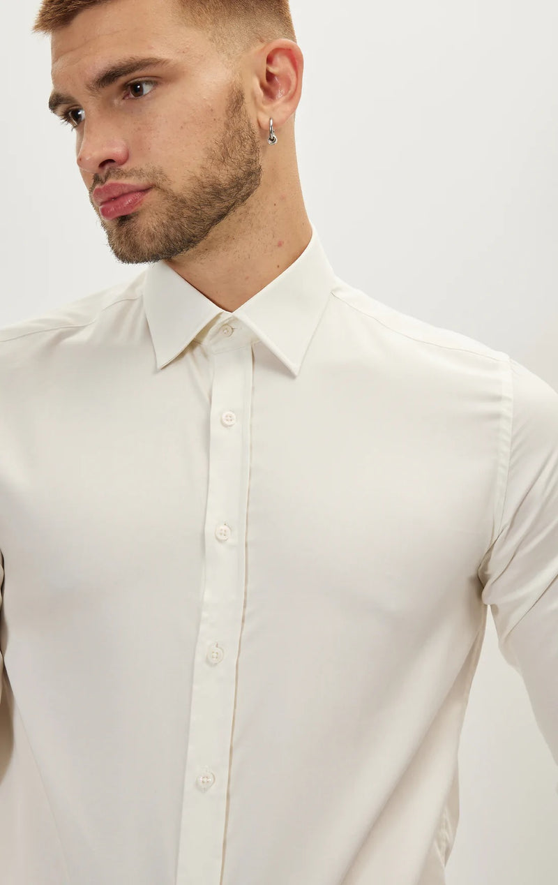 Italian Collar Dress Shirt- Beige