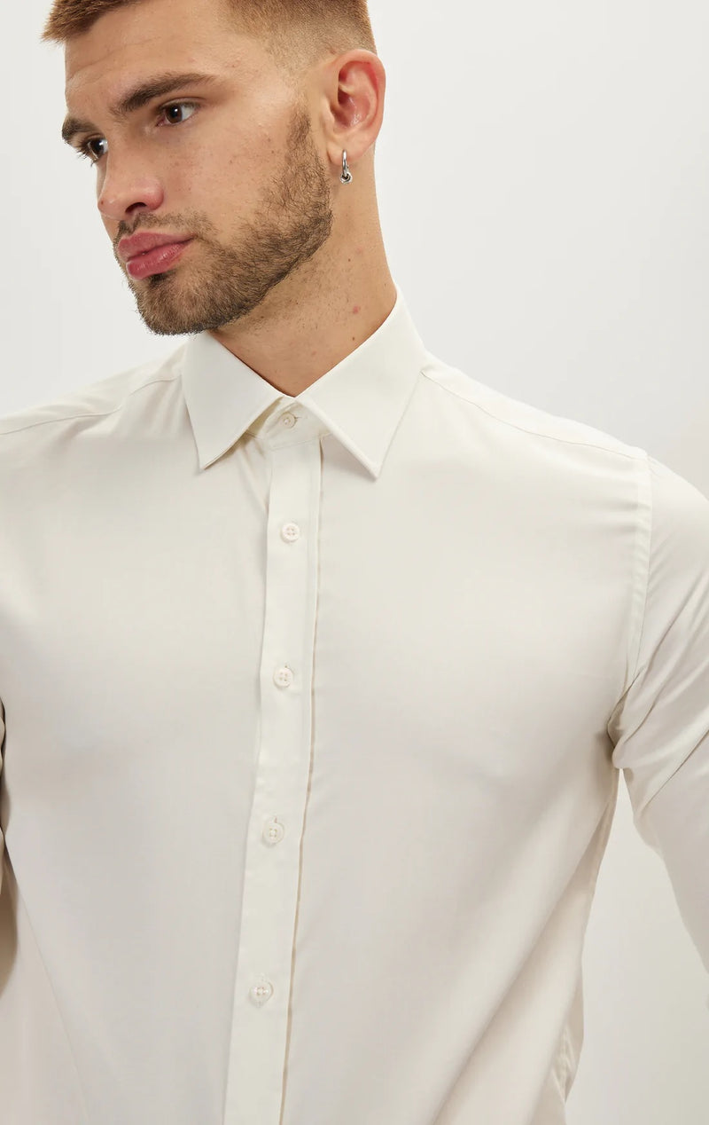 beige dress shirt Linen and features a spread collar Men's Slim Fit Solid Color