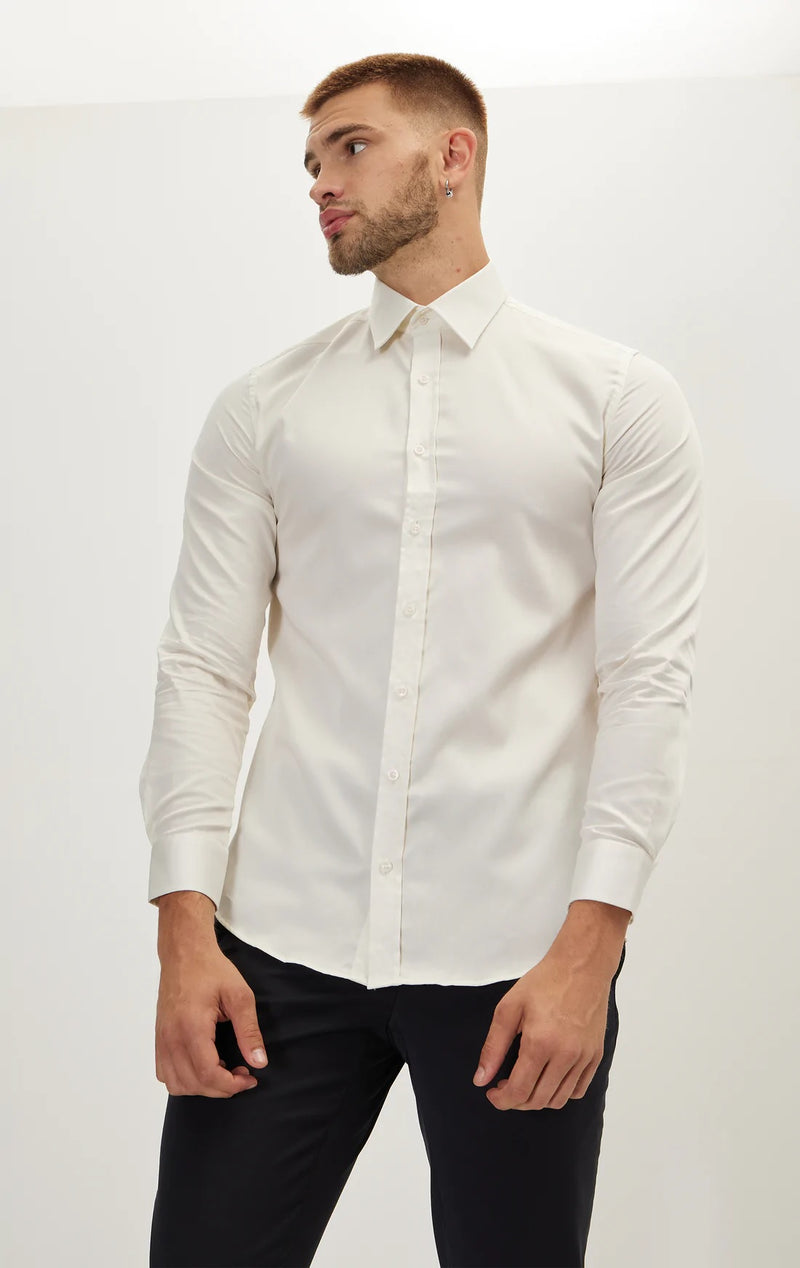 Italian Collar Dress Shirt- Beige dolce MODA Italian Collar Dress Shirt- Beige dolce MODA