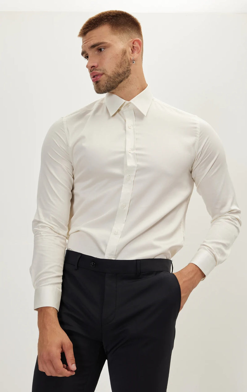 Italian Collar Dress Shirt- Beige