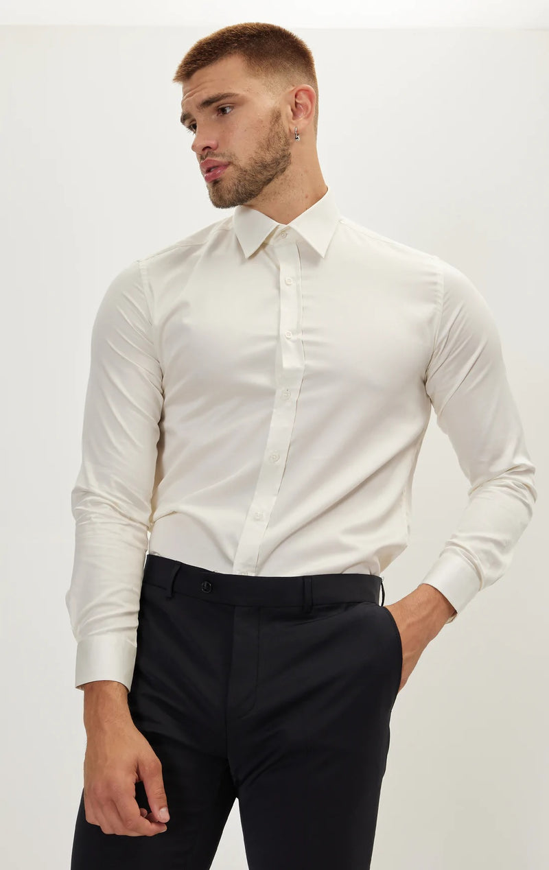 Italian Collar Dress Shirt- Beige – dolce MODA