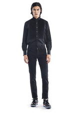 Diagonal Pleated Wing Tip Collar Shirt - Black