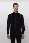 Diagonal Pleated Wing Tip Collar Shirt - Black