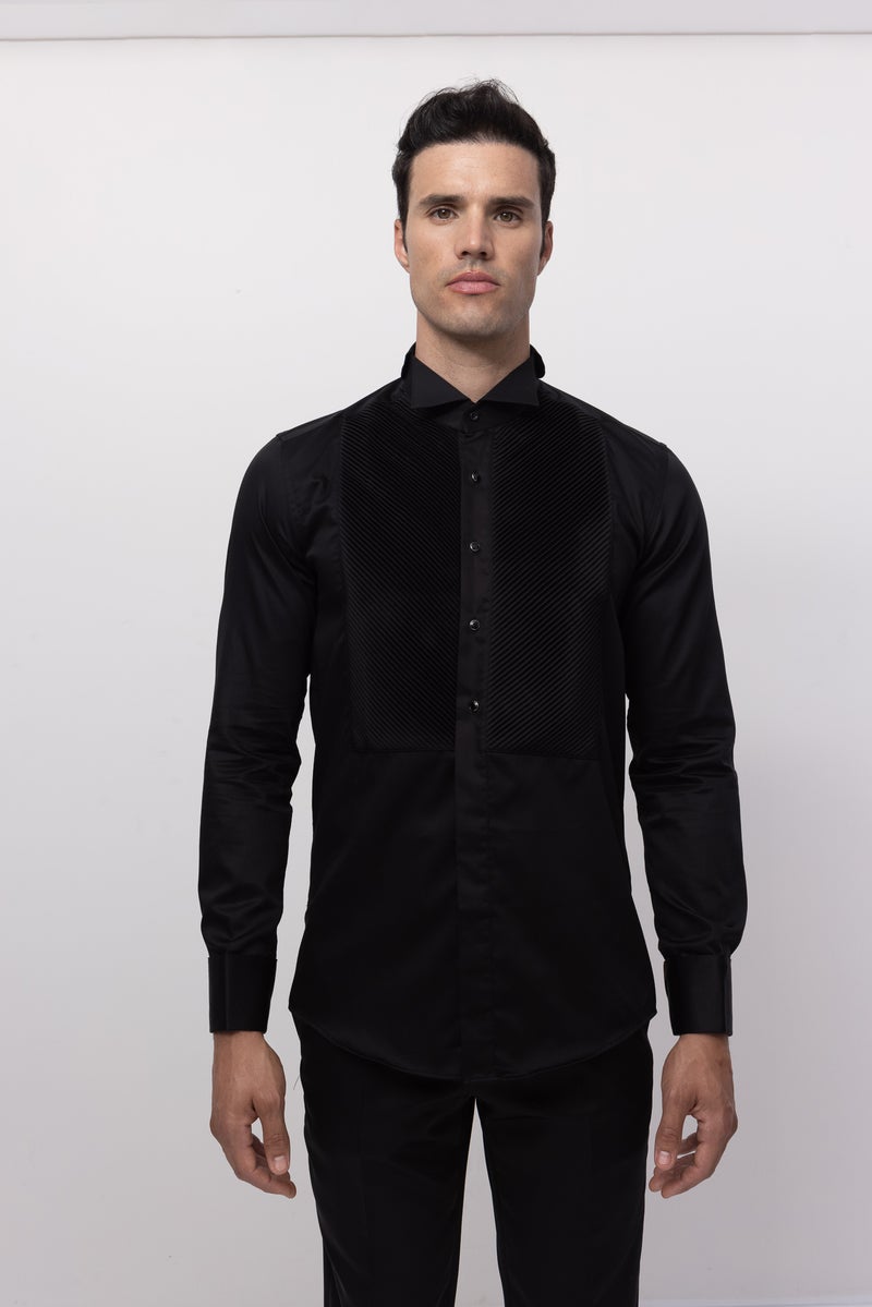 Diagonal Pleated Wing Tip Collar Shirt Diagonal Pleated Wing Tip Collar Shirt