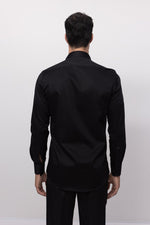 Diagonal Pleated Wing Tip Collar Shirt - Black