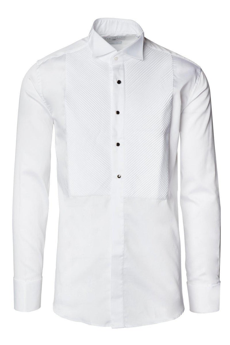 Diagonal Pleated Wing Tip Collar Shirt - White