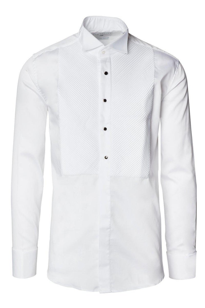 Diagonal Pleated Wing Tip Collar Shirt - White Diagonal Pleated Wing Tip Collar Shirt - White