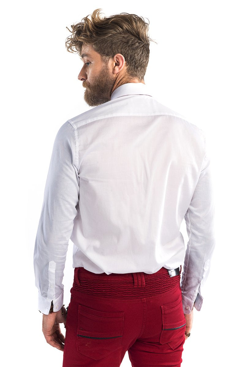 Textured Pinned Collar Tuxedo Shirt - White